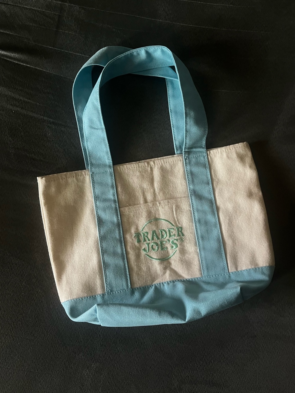 Trader Joe's Canvas Tote in Light Blue and Cream